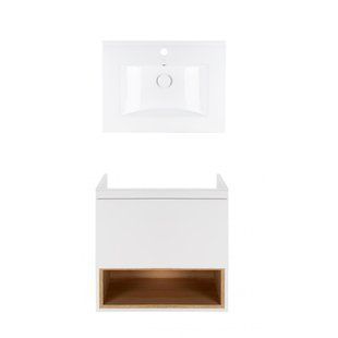 Комплект Qtap тумба підвісна Robin 600х580х437 мм White/Whitish oak + врізна раковина Albatross QT71RO43991 SD00050115 фото