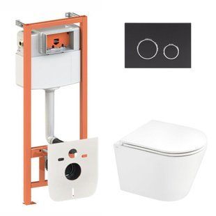 Комплект: Qtap Scorpio Ultra Quiet унітаз підвісний QT1433053EUQW + Nest комплект інсталяції 4в1 (кругла клавіша Black mat) QT0133M425 + M11V1146MB SD00051288 фото