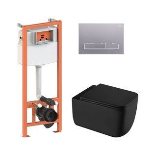 Комплект: Qtap Gemini Ultra Quiet унитаз подвесной QT2533076EUQMB + Nest комплект инсталляции 4в1 (Клавиша линейная Satin) QT0133M425+QT0111M08382SAT SD00052293 фото