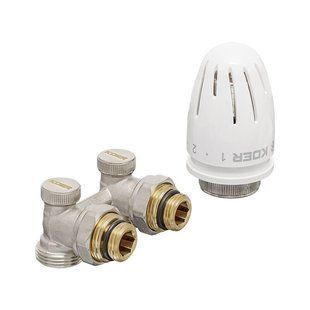 Комплект для нижньої підкл. радіатора Koer SET-21 - 1/2"x3/4" (кутовий) з термоголовкою ПН (KR3173) KR3173 фото