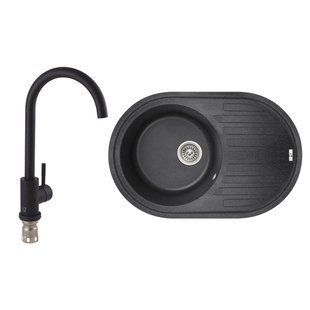 Набір: Мийка кухонна Lidz 780x500/200 BLA-03 (LIDZBLA03780500200) + Lidz Aria Змішувач для кухні 015F (k35) BLA SD00051424 фото