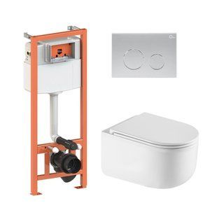 Комплект: Qtap Taurus Ultra Quiet унитаз подвесной QT2433084EUQW + Nest комплект инсталляции 4в1 (Клавиша круглая Satin) QT0133M425 + QT0111M11111SAT SD00052272 фото
