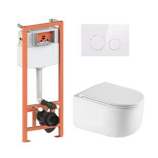 Комплект: Qtap Taurus Ultra Quiet унитаз подвесной QT2433084EUQW + Nest комплект инсталляции 4в1 (Клавиша круглая White) QT0133M425 + QT0111M11110W SD00052270 фото