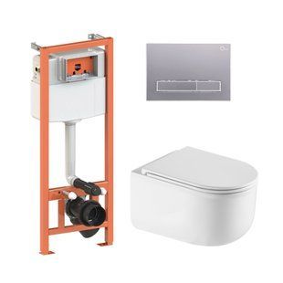 Комплект: Qtap Taurus Ultra Quiet унитаз подвесной QT2433084EUQW + Nest комплект инсталляции 4в1 (Клавиша линейная Satin) QT0133M425 + QT0111M08382SAT SD00052271 фото