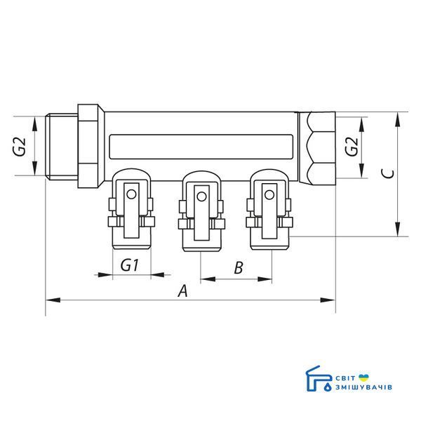 Коллектор с шаровыми кранами и фитингом KOER KR.1126-3 1&rdquo;x3 WAYS (KR2839) KR2839 фото