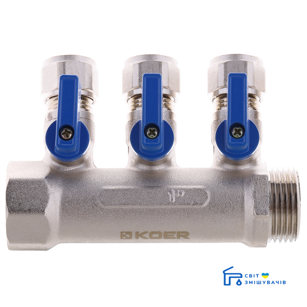 Коллектор с шаровыми кранами и фитингом KOER KR.1126-3 1&rdquo;x3 WAYS (KR2839) KR2839 фото