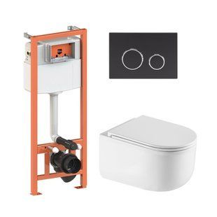Комплект: Qtap Taurus Ultra Quiet унитаз подвесной QT2433084EUQW+Nest комплект инсталляции 4в1 (Клавиша круглая Black mat) QT0133M425+QT0111M11V1146MB SD00052278 фото