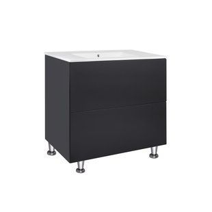 Комплект Qtap Tern 800х725х437 Matt black тумба для підлоги + раковина врізна QT1771TNL8023080CMB SD00045109 фото