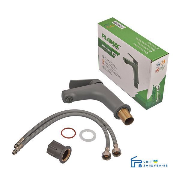 Змішувач для умивальника Plamix Lucas-001 SET Graphite (з підведенням) (Колір графіт) (PM6100) PM6100 фото