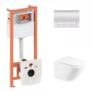Комплект: Qtap Robin Ultra Quiet унитаз подвесной QT1333046EUQW + Nest комплект инсталляции 4в1 (линейная клавиша Chrome) QT0133M425 + QT0111M08381CRM SD00051268 фото