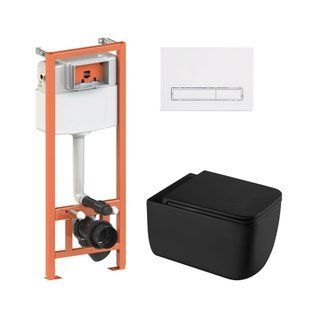 Комплект: Qtap Gemini Ultra Quiet унитаз подвесной QT2533076EUQMB + Nest комплект инсталляции 4в1 (Клавиша линейная White) QT0133M425+QT0111M08V1384W SD00052295 фото