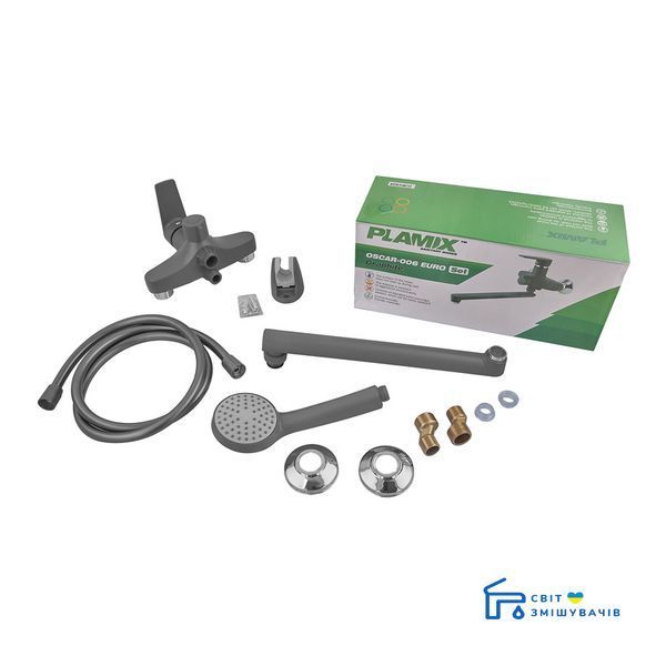 Змішувач для ванни Plamix Oscar-006 Euro SET Graphite (з шлангом, лійкою та кронш.) (Колір графіт) (PM6098) PM6098 фото