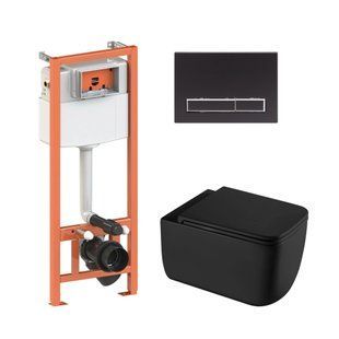 Комплект:Qtap Gemini Ultra Quiet унитаз подвесной QT2533076EUQMB+Nest комплект инсталляции 4в1(Клавиша линейная Black mate)QT0133M425+QT0111M08V1091MB SD00052299 фото