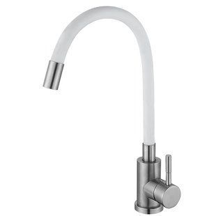 Кухонный смеситель с белым силиконовым изливом ZERIX LUX-011 REFL.WHITE (нерж. сталь) (ZX4877) ZX4877 фото