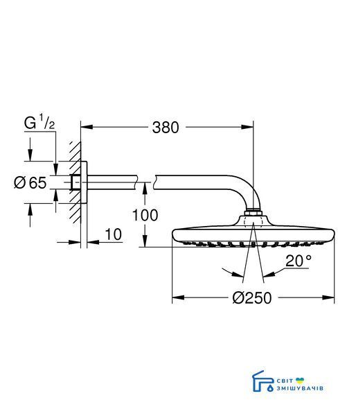 Верхній душ з настінним кронштейном Grohe Tempesta (26668000) 26668000 фото