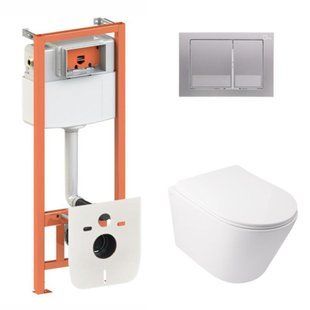 Комплект: Qtap Swan Ultra Quiet унитаз подвесной QT16335179W + Nest комплект инсталляции 4в1 (квадратная клавиша Satin) QT0133M425 + M06029SAT SD00051273 фото