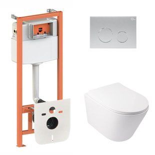 Комплект: Qtap Swan Ultra Quiet унитаз подвесной QT16335179W + Nest комплект инсталляции 4в1 (круглая клавиша Satin) QT0133M425 + M11111SAT SD00051276 фото