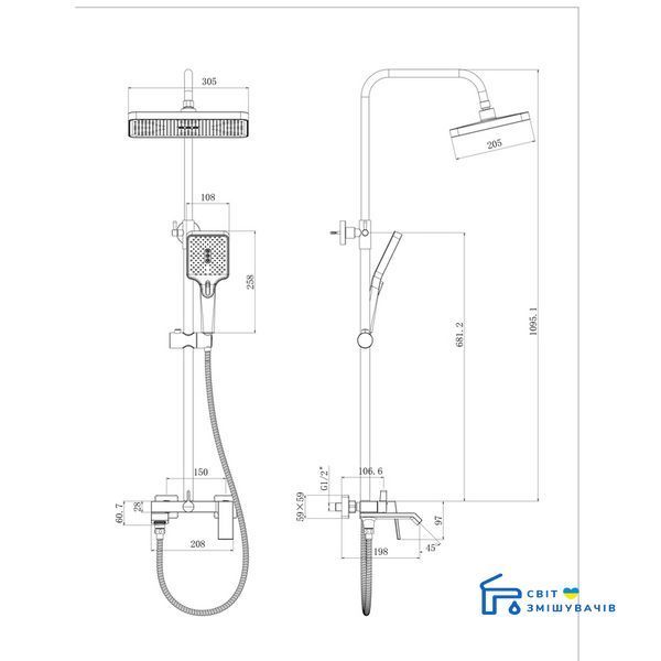 Душова колона зі змішувачем Haiba Gaudi 009-J GRAPHITE (HB9643) HB9643 фото