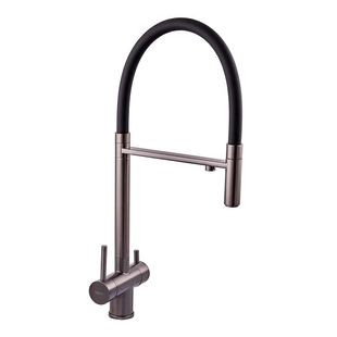 Смеситель для кухни с гибким изливом на две воды Zerix KIT-021 Graphite REFL.Black из нерж. стали ( ZX5559 фото
