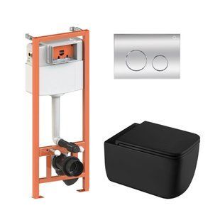 Комплект: Qtap Gemini Ultra Quiet унитаз подвесной QT2533076EUQMB+Nest комплект инсталляции 4в1 (Клавиша круглая Chrome) QT0133M425+QT0111M11112CRM SD00052298 фото