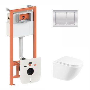 Комплект: Qtap Robin Ultra Quiet унитаз подвесной QT1333046EUQW+Nest комплект инсталляции 4в1 (квадратная клавиша Chrome) QT0133M425 + QT0111M06028CRM SD00051266 фото