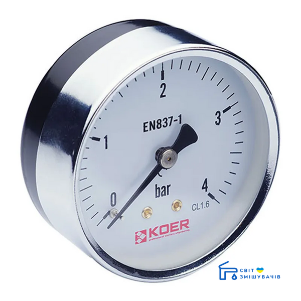 Манометр аксиальный (KOER KM.611A) (0-4 bar), D=63мм, 1/4'" (KR0210) KR0210 фото