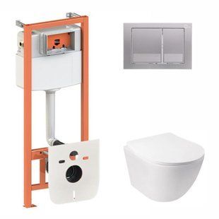 Комплект: Qtap Jay Ultra Quiet унитаз подвесной QT07335177W + Nest комплект инсталляции 4в1 (квадратная клавиша Satin) QT0133M425 + M06029SAT SD00051259 фото