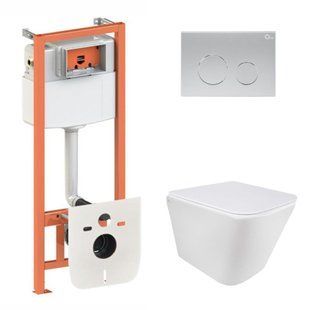 Комплект: Qtap Tern Ultra Quiet унитаз подвесной QT1733052EUQW + Nest комплект инсталляции 4в1 (круглая клавиша Satin) QT0133M425 + QT0111M11111SAT SD00051283 фото