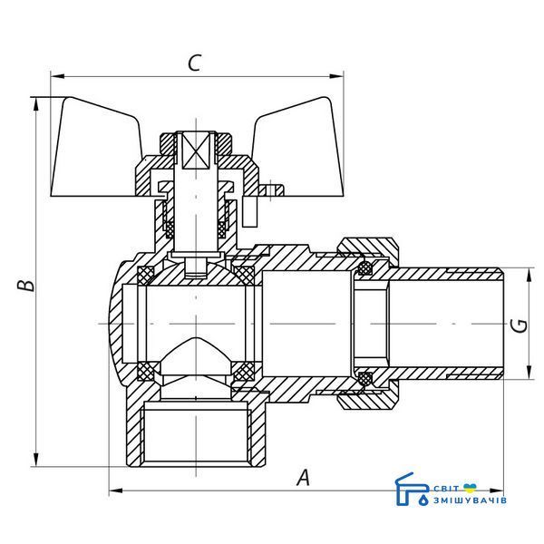 Кран с американкой 3/4" (KOER KR.228.W) угловой белый (KR0100) KR0100 фото