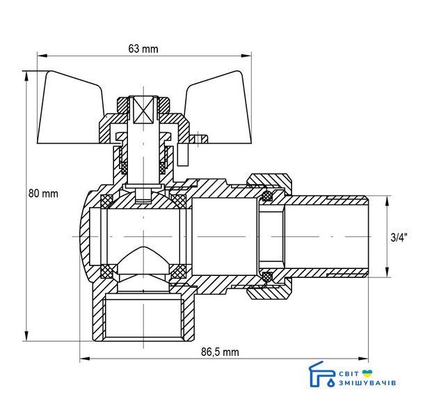 Кран с американкой 3/4" (KOER KR.228.W) угловой белый (KR0100) KR0100 фото