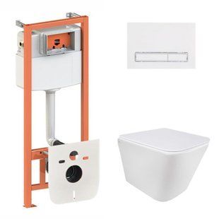 Комплект: Qtap Tern Ultra Quiet унитаз подвесной QT1733052EUQW + Nest комплект инсталляции 4в1 (линейная клавиша White) QT0133M425 + QT0111M08V1384W SD00051285 фото