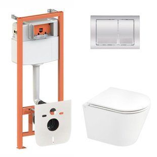 Комплект: Qtap Scorpio Ultra Quiet унитаз подвесной QT1433053EUQW + Nest комплект инсталляции 4в1 (квадратная клавиша Chrome) QT0133M425 + M06028CRM SD00051286 фото