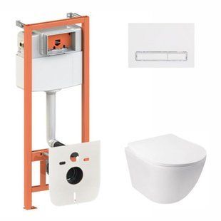 Комплект: Qtap Jay Ultra Quiet унитаз подвесной QT07335177W + Nest комплект инсталляции 4в1 (линейная клавиша White) QT0133M425 + M08V1384W SD00051265 фото
