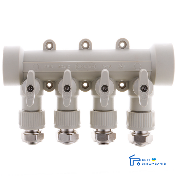 Колектор розподільний 4-way з фітингом (40x20) PPR Koer K0192.PRO (KP2557) KP2557 фото