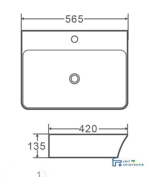 Умивальник накладний керамічний Mixxus Premium Bevel-0202 з переливом 560x415x125mm (MP6481) MP6481 фото