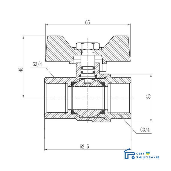 Кран кульовий SD Forte 3/4" ВР для газу (метелик) SD00010568 SD00010568 фото