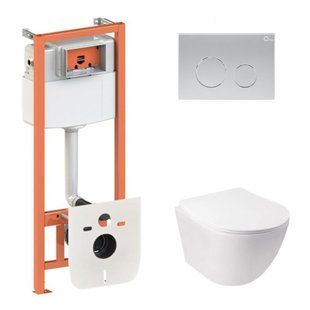 Комплект: Qtap Jay Ultra Quiet унітаз підвісний QT07335177W + Nest комплект інсталяції 4в1 (кругла клавіша Satin) QT0133M425 + M11111SAT SD00051262 фото