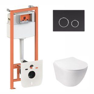 Комплект: Qtap Jay Ultra Quiet унітаз підвісний QT07335177W + Nest комплект інсталяції 4в1 (кругла клавіша Black mat) QT0133M425 + M11V1146MB SD00051260 фото