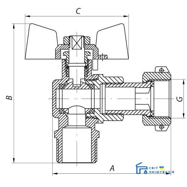 Кран с накидной гайкой 3/4" ГШБ ГАЗ УГЛОВОЙ KOER KR.221.G (KR0169) KR0169 фото