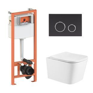 Комплект: Qtap Crow Ultra Quiet унітаз підвісний QT05335171W + Nest комплект інсталяції 4в1 (кругла клавіша Black mat) QT0133M425 + M11V1146MB SD00051252 фото