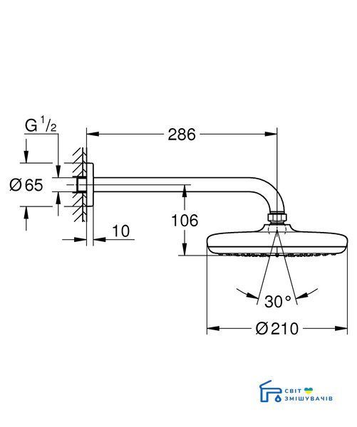 Верхній душ з настінним кронштейном Grohe New Tempesta Classic (26411000) 26411000 фото