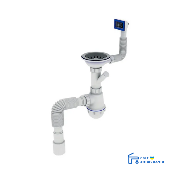 Сифон для кухні ZERIX SK-02-B 3 1/2"x40 з різьб. випуском та відведенням для пральної машини (ZX4953) ZX4953 фото