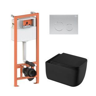 Комплект: Qtap Gemini Ultra Quiet унитаз подвесной QT2533076EUQMB + Nest комплект инсталляции 4в1 (Клавиша круглая Satin) QT0133M425 + QT0111M11111SAT SD00052294 фото