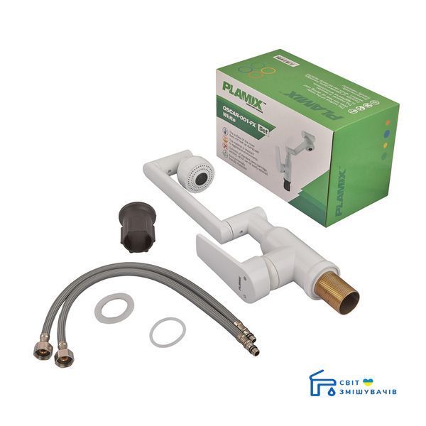 Смеситель для умывальника с регулируемым изливом Plamix Oscar-001-FX SET White (с подводкой) (Цвет белый) (PM6105) PM6105 фото