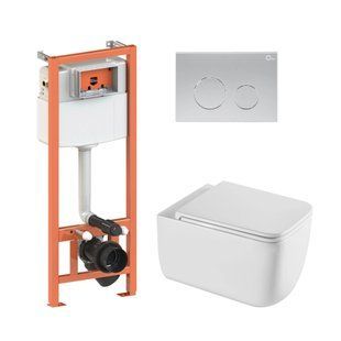 Комплект: Qtap Gemini Ultra Quiet унитаз подвесной QT2533076EUQW + Nest комплект инсталляции 4в1 (Клавиша круглая Satin) QT0133M425 + QT0111M11111SAT SD00052282 фото