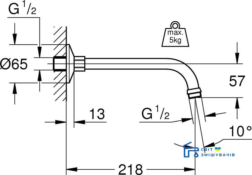 Душовий кронштейн Grohe Relexa 218 мм (27406000) 27406000 фото