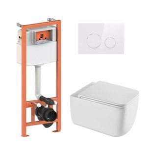 Комплект: Qtap Gemini Ultra Quiet унитаз подвесной QT2533076EUQW + Nest комплект инсталляции 4в1 (Клавиша круглая White) QT0133M425 + QT0111M11110W SD00052280 фото