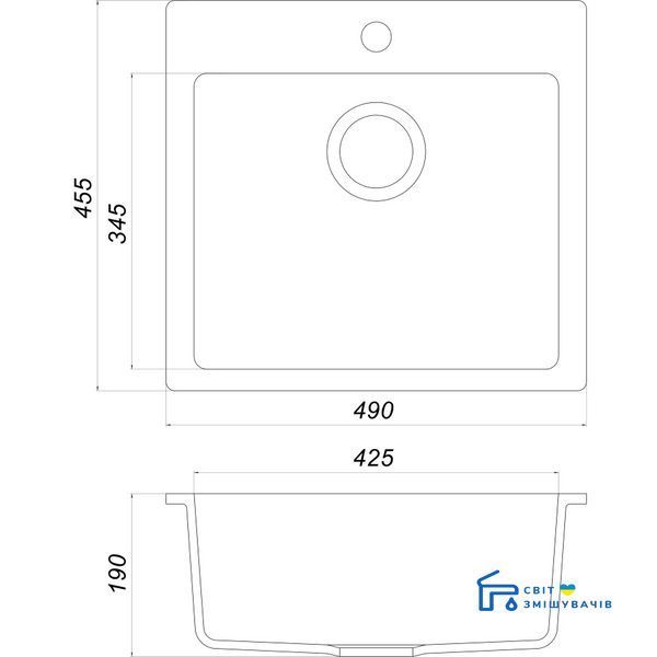 Гранитная мойка Globus Lux AOSTA черный металлик 490x455мм-А0001 23578gser фото