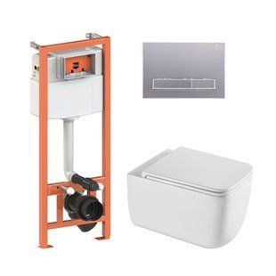 Комплект: Qtap Gemini Ultra Quiet унитаз подвесной QT2533076EUQW + Nest комплект инсталляции 4в1 (Клавиша линейная Satin) QT0133M425 + QT0111M08382SAT SD00052281 фото
