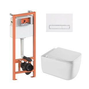 Комплект: Qtap Gemini Ultra Quiet унитаз подвесной QT2533076EUQW + Nest комплект инсталляции 4в1 (Клавиша линейная White) QT0133M425 + QT0111M08V1384W SD00052283 фото